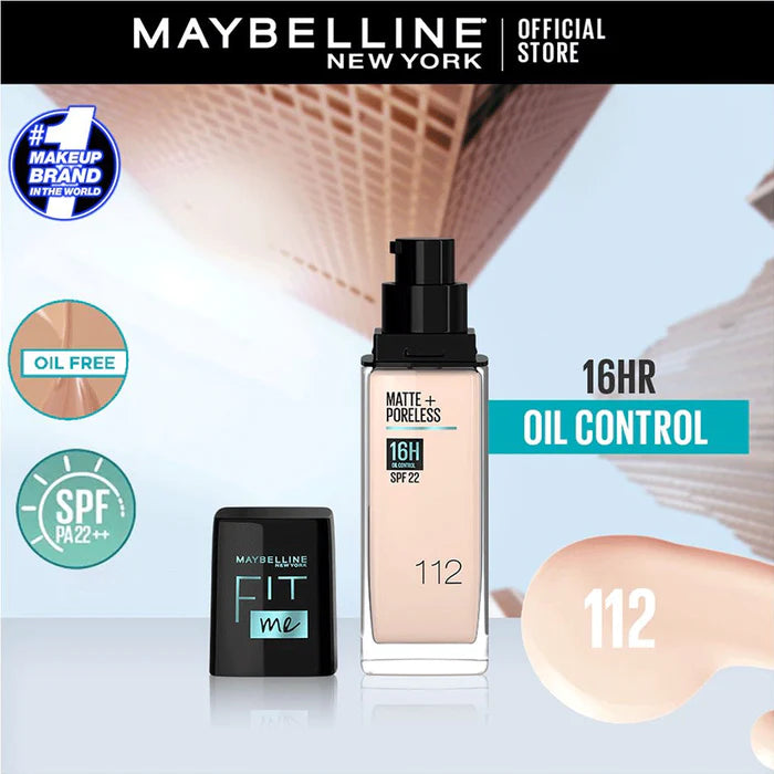 Maybelline New York Fit Me Matte + Poreless SPF 22 Foundation, 112 Natural Ivory - 30ml