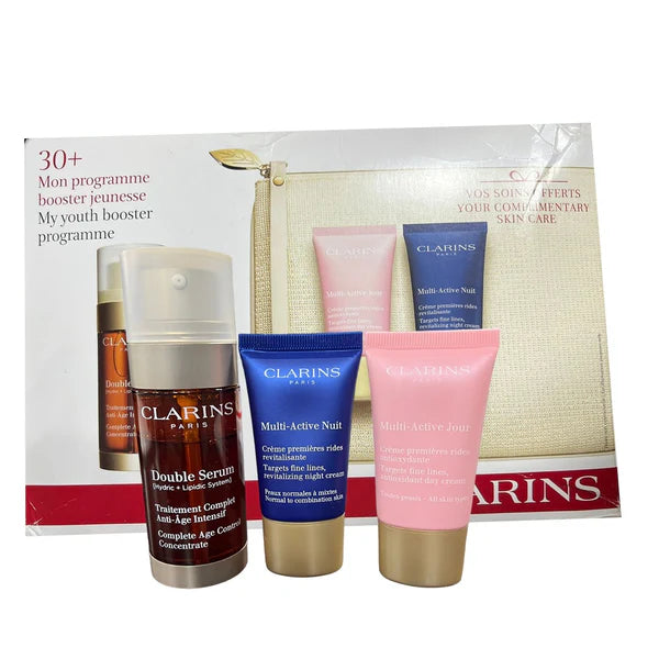 Clarins double serum 30ml + multi-active day cream + multi-active night cream