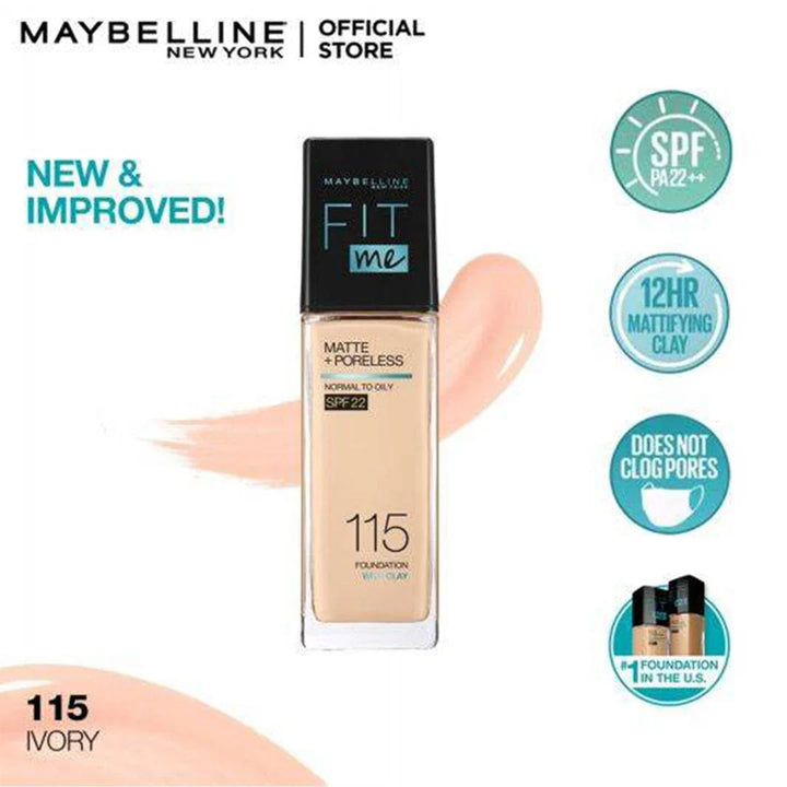 Maybelline New Fit Me Matte + Poreless Liquid Foundation 115 Ivory ...